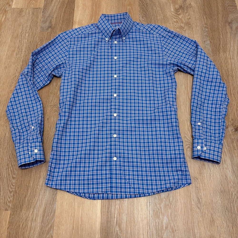 ETON Classic Button Blue Plaid Dress Shirt  39 15.5